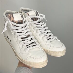 P448 high top white sneaker with leopard print zip up sides size 41 US 10 NO box